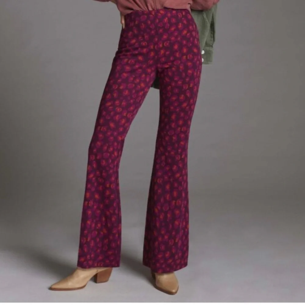 Anthropologie Knit Flare Pants Red Pink Purple Size Small S - Picture 3 of 10